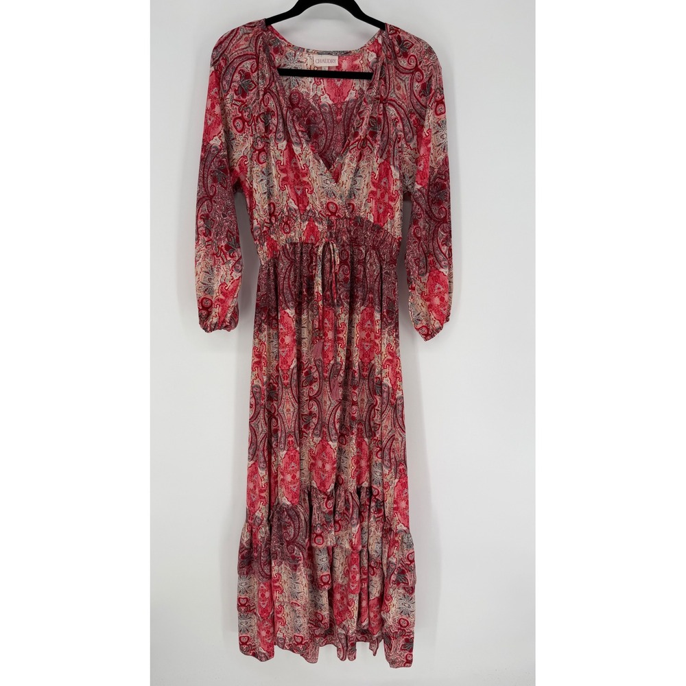 CHAUDRY RED PAISLEY BOHO GODDESS MAXI DRESS SMALL WHIMSIGOTH COTTAGECORE PEASANT